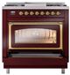 Ilve® Nostalgie II Noblesse 36'' Burgundy Pro Style Dual Fuel Range with Brass Trim-3