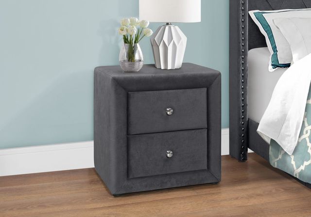Monarch Specialties Inc. Dark Grey Velvet Night Stand-2