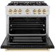 ZLINE Autograph Edition 36" Satin Stainless Steel Pro Style Gas Range Black Matte Door and Polished Gold Accents-1