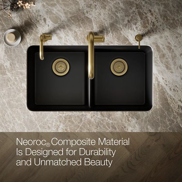 KOHLER® Cairn® Matte Black 34" Undermount Double-Bowl Kitchen Sink-4