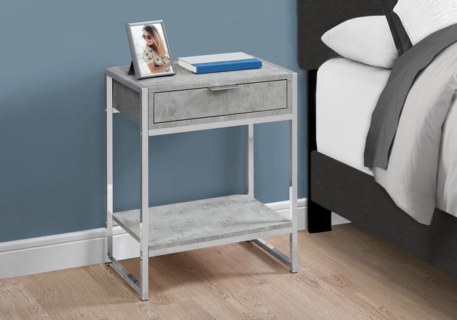Monarch Specialties Inc. Grey Cement 24"H Chrome Metal Accent Table with Shelf-1