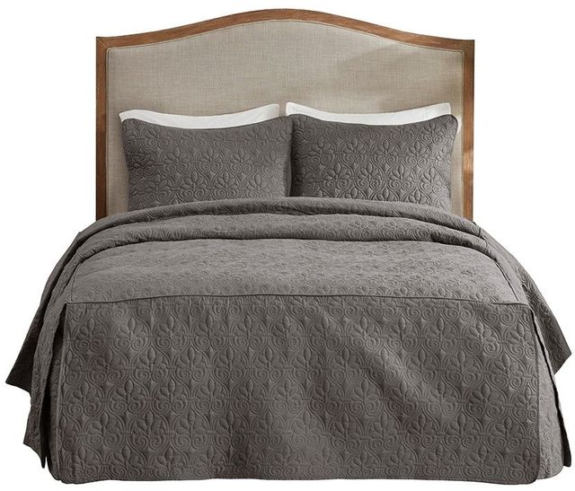 Olliix by Madison Park 3 Piece Dark Grey King Quebec Fitted Bedspread Set-0