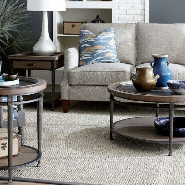 Hammary® Austin Antiqued Dark Bronze Top Round Coffee Table with Medium Brown Base-1