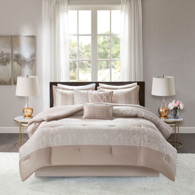 Olliix by Madison Park 7 Piece Taupe King Ava Chenille Jacquard Comforter Set-4