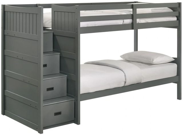 Elements International Sami Gray Youth Twin Over Twin Step Bunk Bed with Right Headboard-0