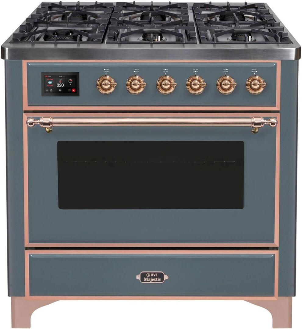 Ilve Majestic II 36 Blue Gray Freestanding Dual Fuel Range
