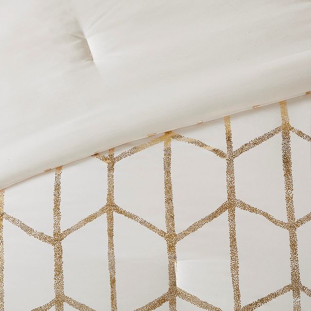 Olliix by Intelligent Design Raina Ivory and Gold Twin/Twin XL Metallic Printed Comforter Set-2