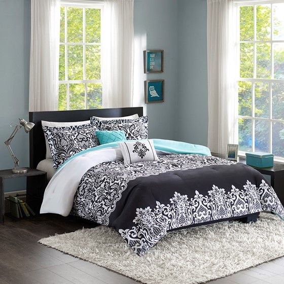 Olliix by Intelligent Design Leona Aqua/Black Twin/Twin Extra Large Comforter Set-0