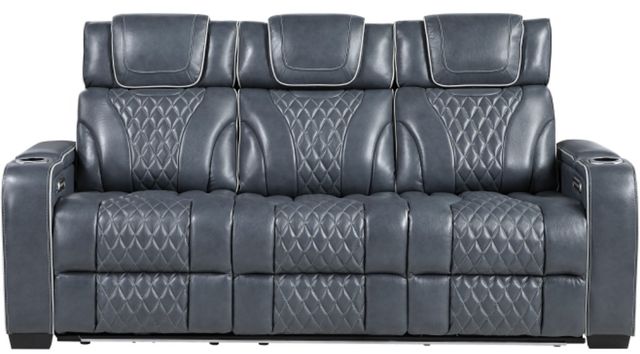 Homelegance® Apex Blue Double Power Reclining Sofa with Center Drop-Down Cup Holders-2
