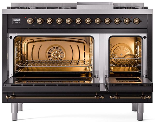 Ilve® Nostalgie II Series 48" Glossy Black Pro Style Dual Fuel Range-1