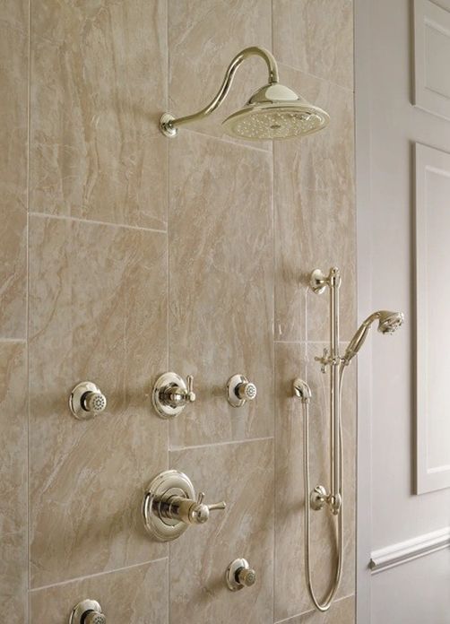 Delta Cassidy® Polished Nickel 6-Setting Less Handle 3-Port Diverter Trim -1