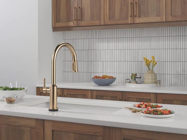 Delta Cordova™ Champagne Bronze Touch2O® Technology Lumicoat® Kitchen Faucet with Touchless Technology-1