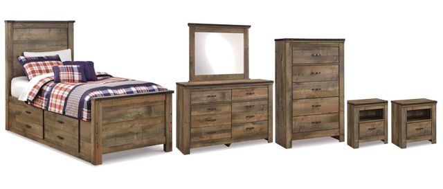Signature Design by Ashley® Trinell 6-Piece Brown Twin Panel Storage Bed Set-0