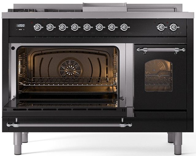 Ilve® Nostalgie II Series 48" Glossy Black Pro Style Dual Fuel Range-2