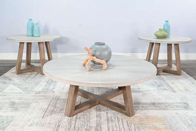 Sunny Designs™ Rowan Light Gray Round Coffee Table with Wheat Base-3
