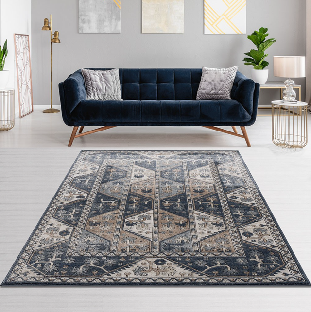 Olliix by Madison Park Dakota Blue/Cream 5x7' Tiled Border Area Rug-2