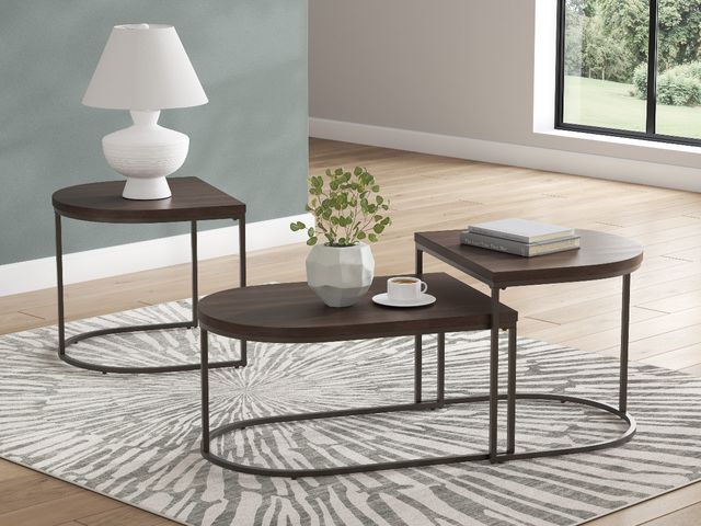 Signature Design by Ashley® Vanmore 3-Piece Dark Brown Occasional Table Set with Bronze Base-4