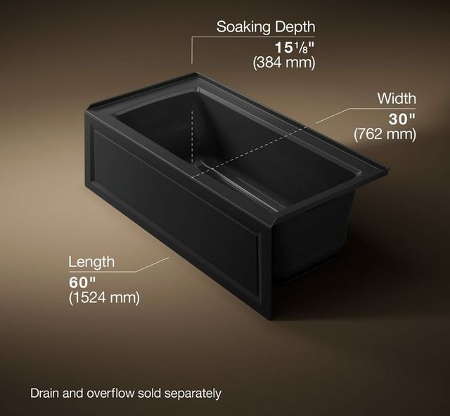 KOHLER® Archer® Black 60" x 30" Alcove Heated BubbleMassage™ Air Bath-3