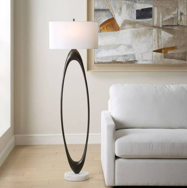 Uttermost® Sonic Dark Bronze Floor Lamp with White Marble Foot-1
