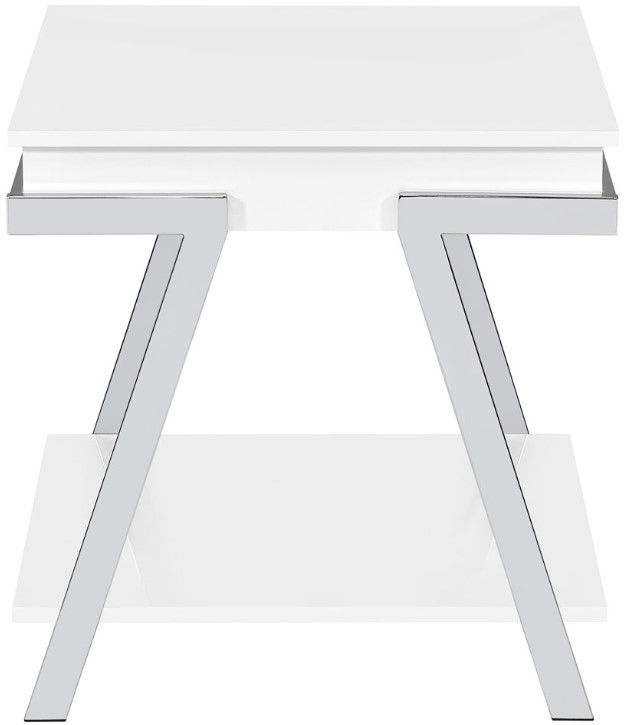 Steve Silver Co. Zena White End Table with Chrome Base-0