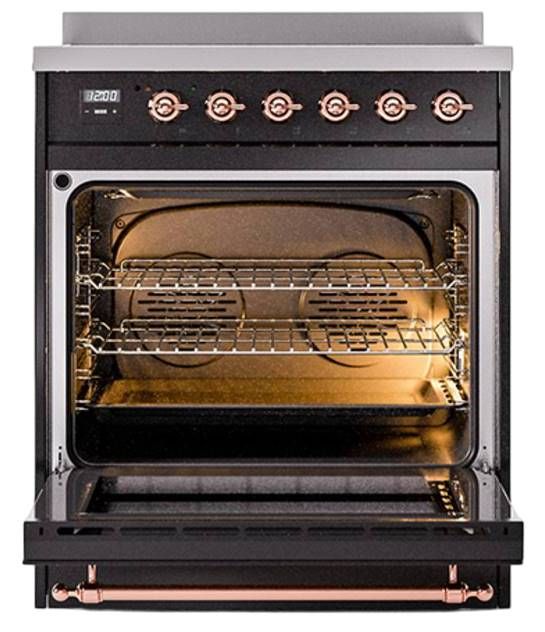 Ilve® Nostalgie II Noblesse 30'' Glossy Black Pro Style Induction Range with Copper Trim-2