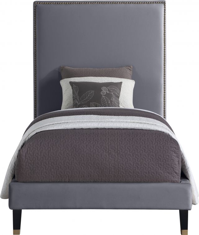 Meridian Furniture Harlie Grey Velvet Twin Bed-1