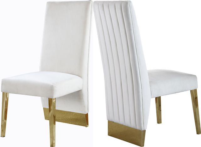 Meridian Furniture Porsha Cream/Gold Velvet Dining Chair-2