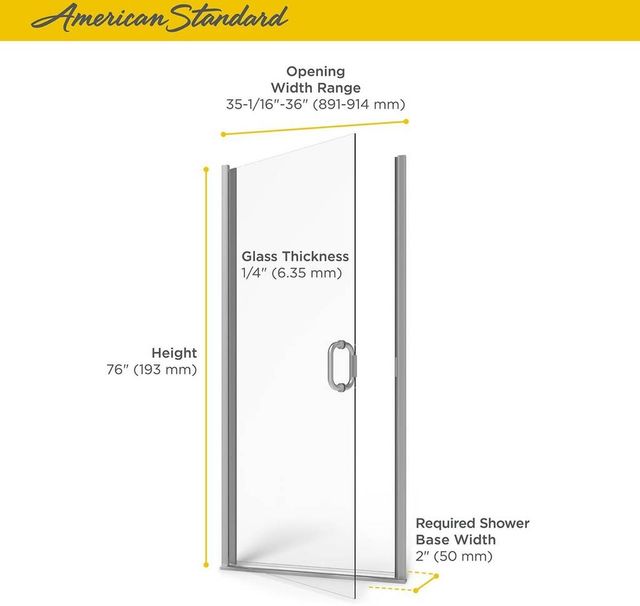 American Standard Brushed Nickel Semi-Frameless Single Swing Shower Door-3