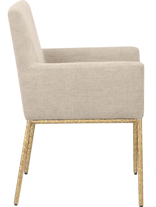 Meridian Furniture Reeves Beige/Brushed Brass Chenille Upholstered Dining Arm Chair-2