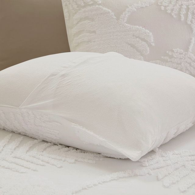 Olliix by Madison Park 3 Piece White Full/Queen Bahari Tufted Cotton Chenille Palm Comforter Set-2