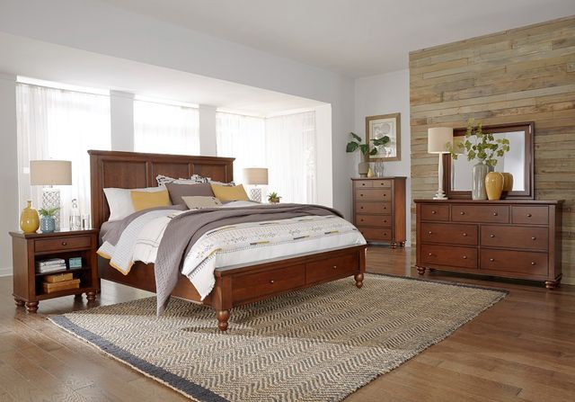 Cambridge Classic Cherry Queen Sleigh Storage Bed, Dresser and Mirror