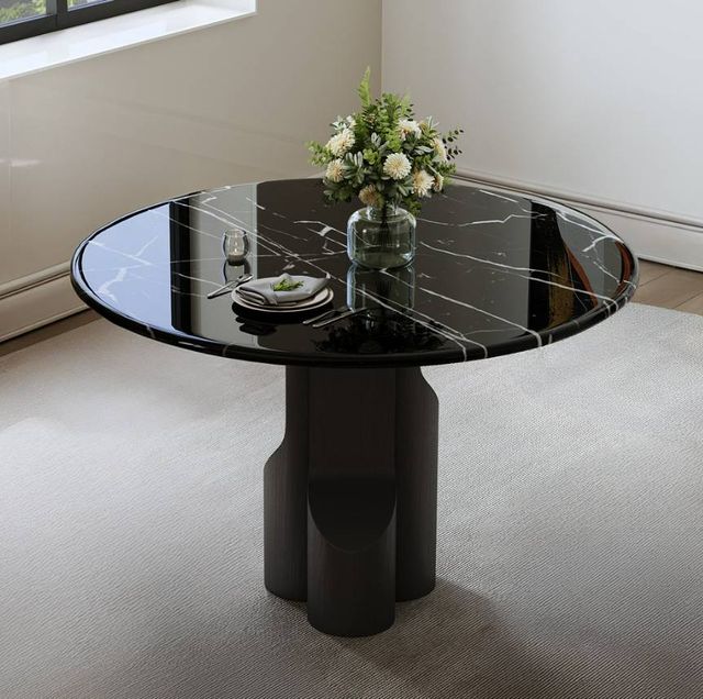 ACME Furniture Kinton Natural Marble Top Round Dining Table with Black Mercana Base-1