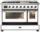 Ilve® Majestic III 48" White Pro Style Dual Fuel Liquid Propane Range with Griddle and Burnished Trim-2