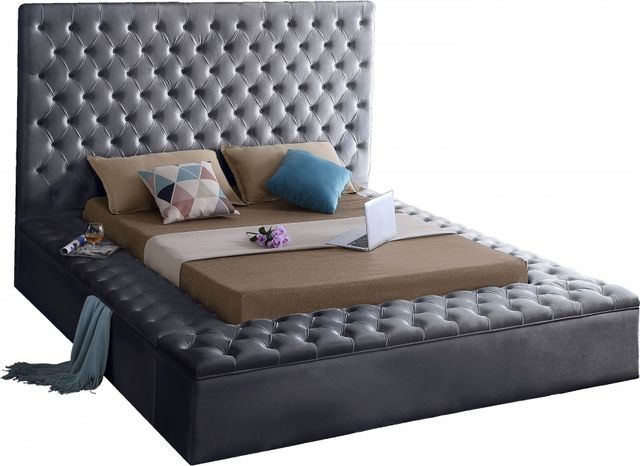 Meridian Furniture Bliss Grey Velvet Queen Bed-1