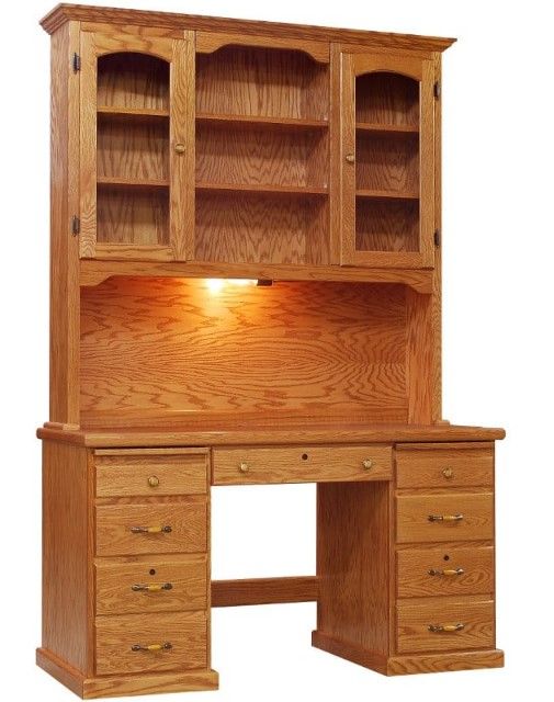 Wolfcraft Furniture Classic Brown 54" Desk with Tall Desk Hutch-0