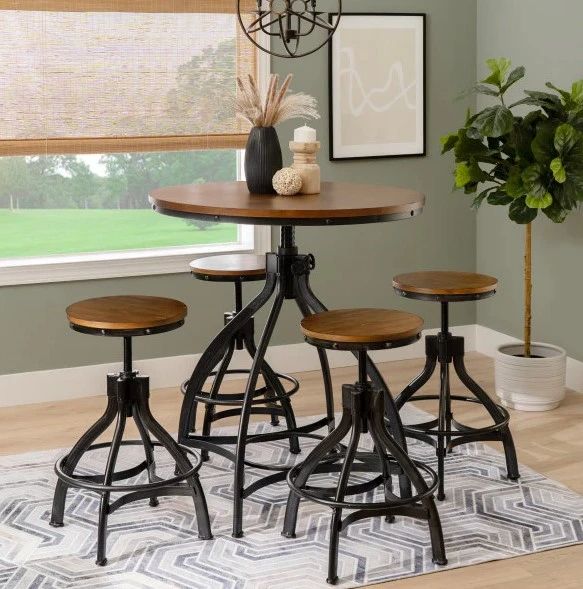 Powell® Haywood 5-Piece Black/Brown Round Bar Table Set-1
