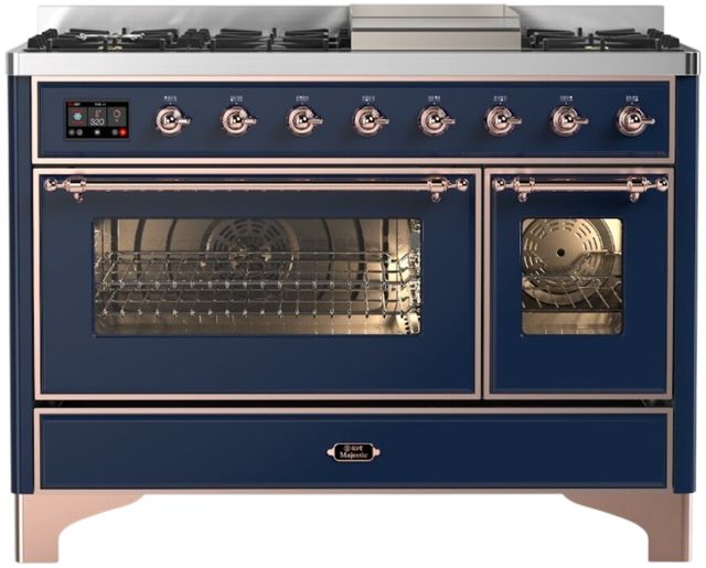 Ilve® Majestic III 48" Midnight Blue Pro Style Dual Fuel Natural Gas Range with Triple Glass Door and Copper Trim-0