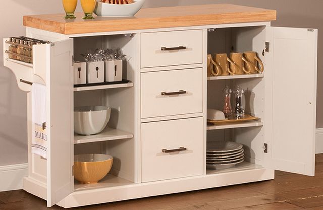 HH2 Home Brigham Creamy White Kitchen Island with Natural Wood Top-1