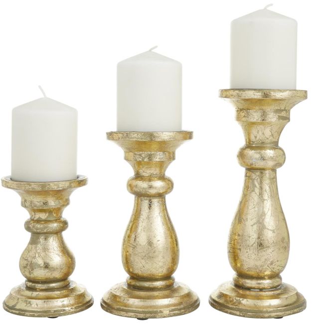 Deco Marche 3-Piece Gold Turned Candle Holder Set-0