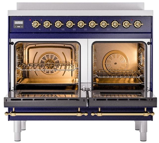 Ilve® Nostalgie II Noblesse 40'' Midnight Blue Pro Style Induction Range with Brass Trim-1