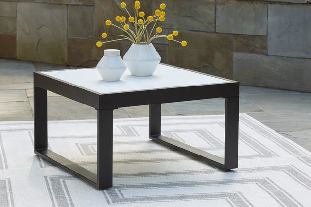 Signature Design by Ashley® Beachloft Glass Top Outdoor Aluminum Cocktail Table with Black Base-4