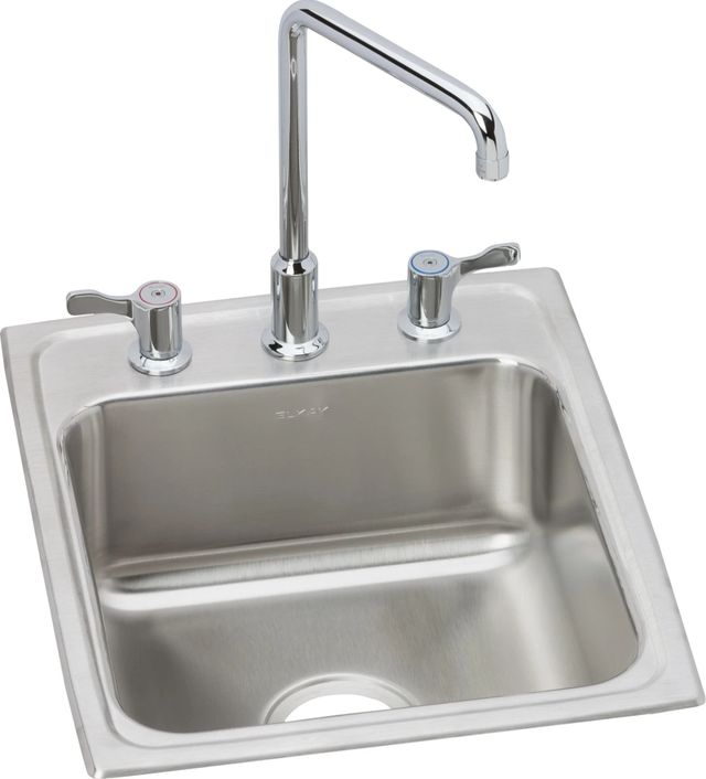 Elkay Lustertone® Lustrous Satin 17" x 22" 3-Hole Single Bowl Drop-in Bathroom Sink + Faucet Kit-0