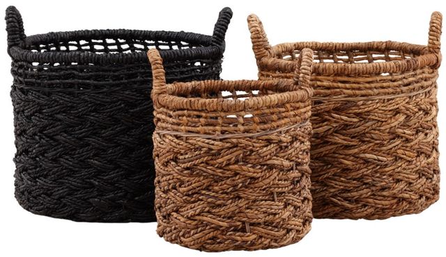 Dovetail Furniture Fitzroy 3-Piece Black/Natural Basket Set-1