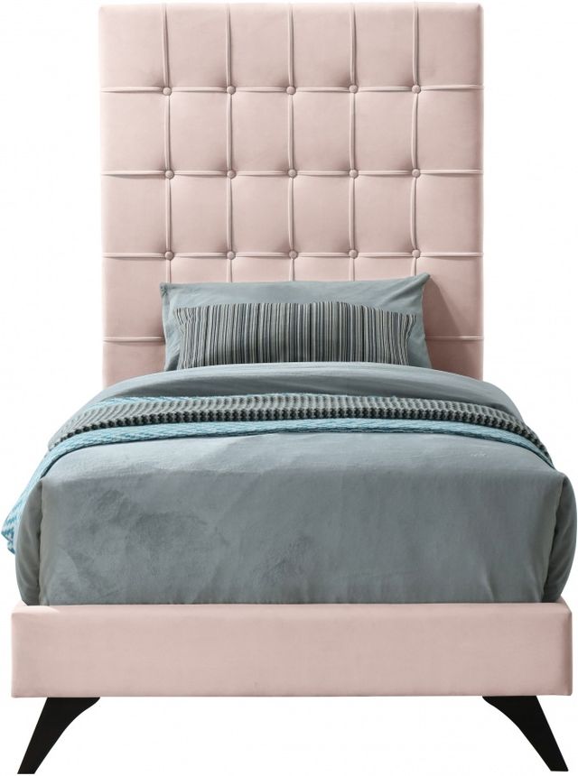 Meridian Furniture Elly Pink Velvet Twin Bed-1