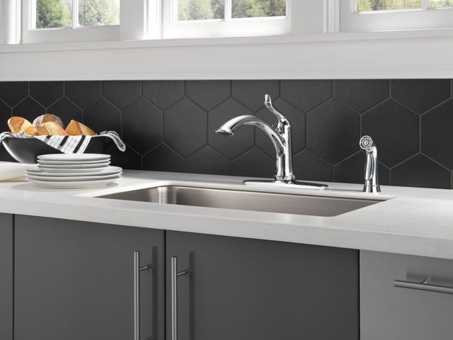 Delta Linden™ Chrome Single Handle Kitchen Faucet with Spray -1