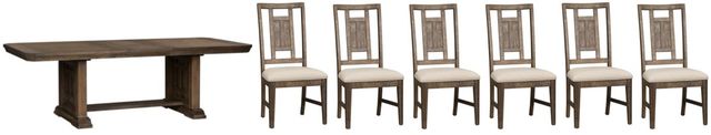 Liberty Furniture Artisan Prairie 7-Piece Aged Oak Trestle Table Set-0