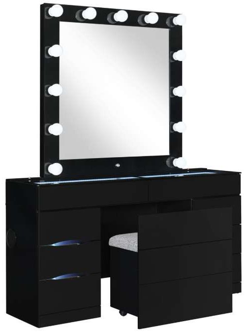 Global Furniture USA Ella 3-Piece Black Vanity Set with Storage Stool-0