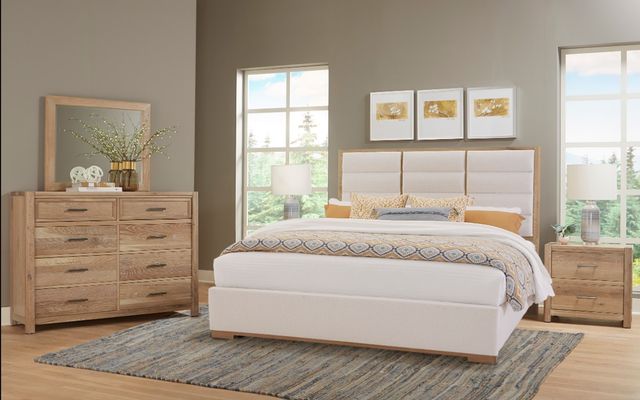 LM Co Home By Vaughan-Bassett Crafted Oak by Ben & Erin Napier Bleached White King Upholstered Panel Bed -1