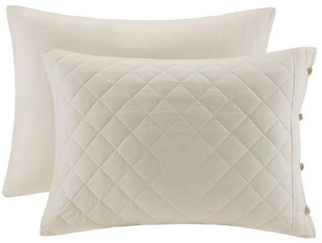 Olliix by Madison Park 4 Piece Ivory Full/Queen Breanna Cotton Reversible Tailored Bedspread Set-2