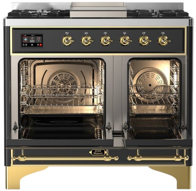 Ilve® Majestic III 40" Graphite Matte Pro Style Dual Fuel Natural Gas Range with Triple Glass Door and Brass Trim-1